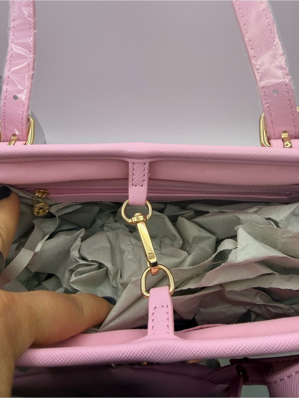Valentino Orlandi Pink Tote with Matching Pouch and Gold Accents - Picture 5 of 5